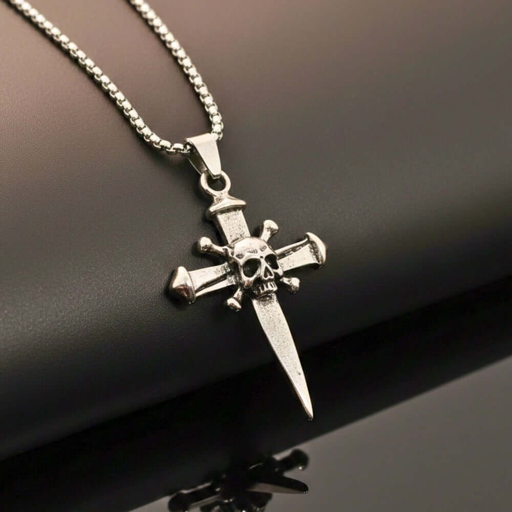 COVENANT SKULL CROSS - 33mm Pure Titanium Steel Pendant with 27inch Round Box 4mm Chain for Men & Boys — SS Pendant/ Necklace for Men | THE MEN THING