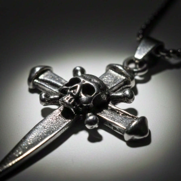 COVENANT SKULL CROSS - 33mm Pure Titanium Steel Pendant with 27inch Round Box 4mm Chain for Men & Boys