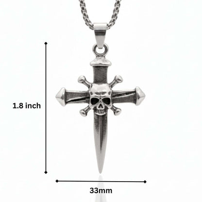 COVENANT SKULL CROSS - 33mm Pure Titanium Steel Pendant with 27inch Round Box 4mm Chain for Men & Boys — SS Pendant/ Necklace for Men | THE MEN THING