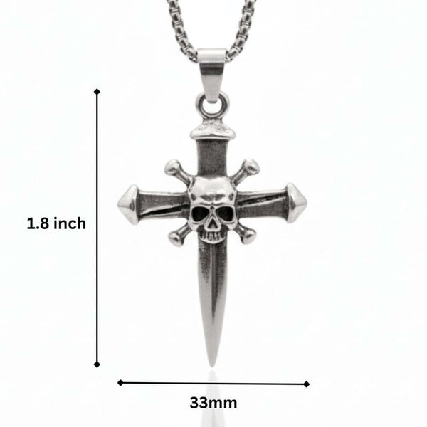 COVENANT SKULL CROSS - 33mm Pure Titanium Steel Pendant with 27inch Round Box 4mm Chain for Men & Boys
