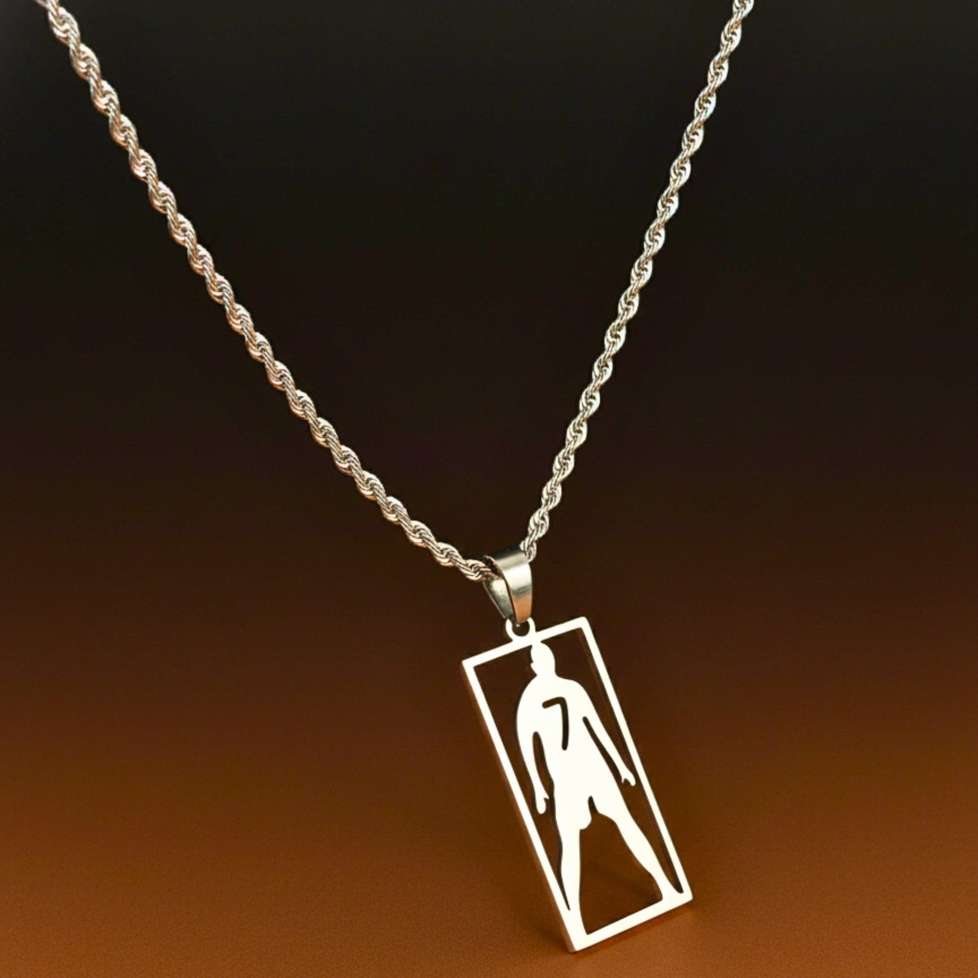 CR7 TRIBUTE FRAME - 16mm Titanium Steel Pendant with 20inch 4mm Twisted Rope Chain for Men & Boys - THE MEN THING