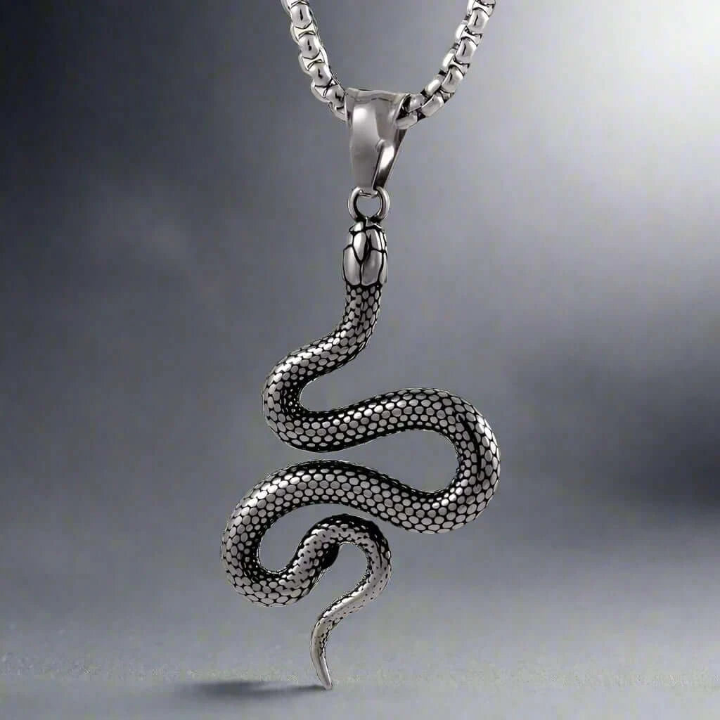 CRAWLING SNAKE - Pure Titanium Steel Pendant with 24inch Round Box Chain for Men & Boys - THE MEN THING
