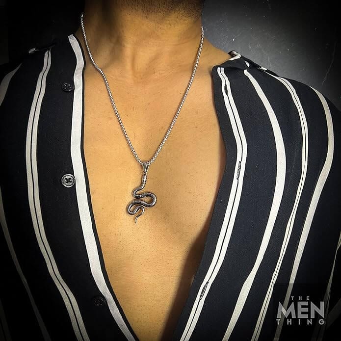 CRAWLING SNAKE - Pure Titanium Steel Pendant with 24inch Round Box Chain for Men & Boys - THE MEN THING