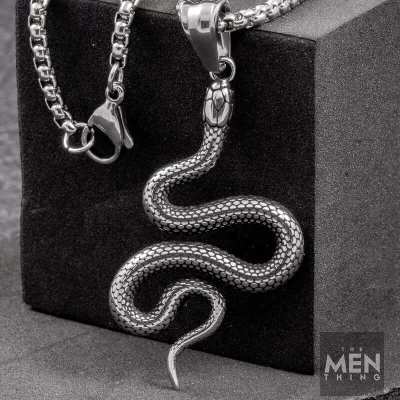 CRAWLING SNAKE - Pure Titanium Steel Pendant with 24inch Round Box Chain for Men & Boys - THE MEN THING