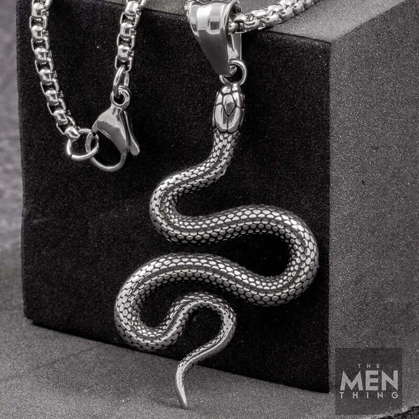 CRAWLING SNAKE - Pure Titanium Steel Pendant with 24inch Round Box Chain for Men & Boys