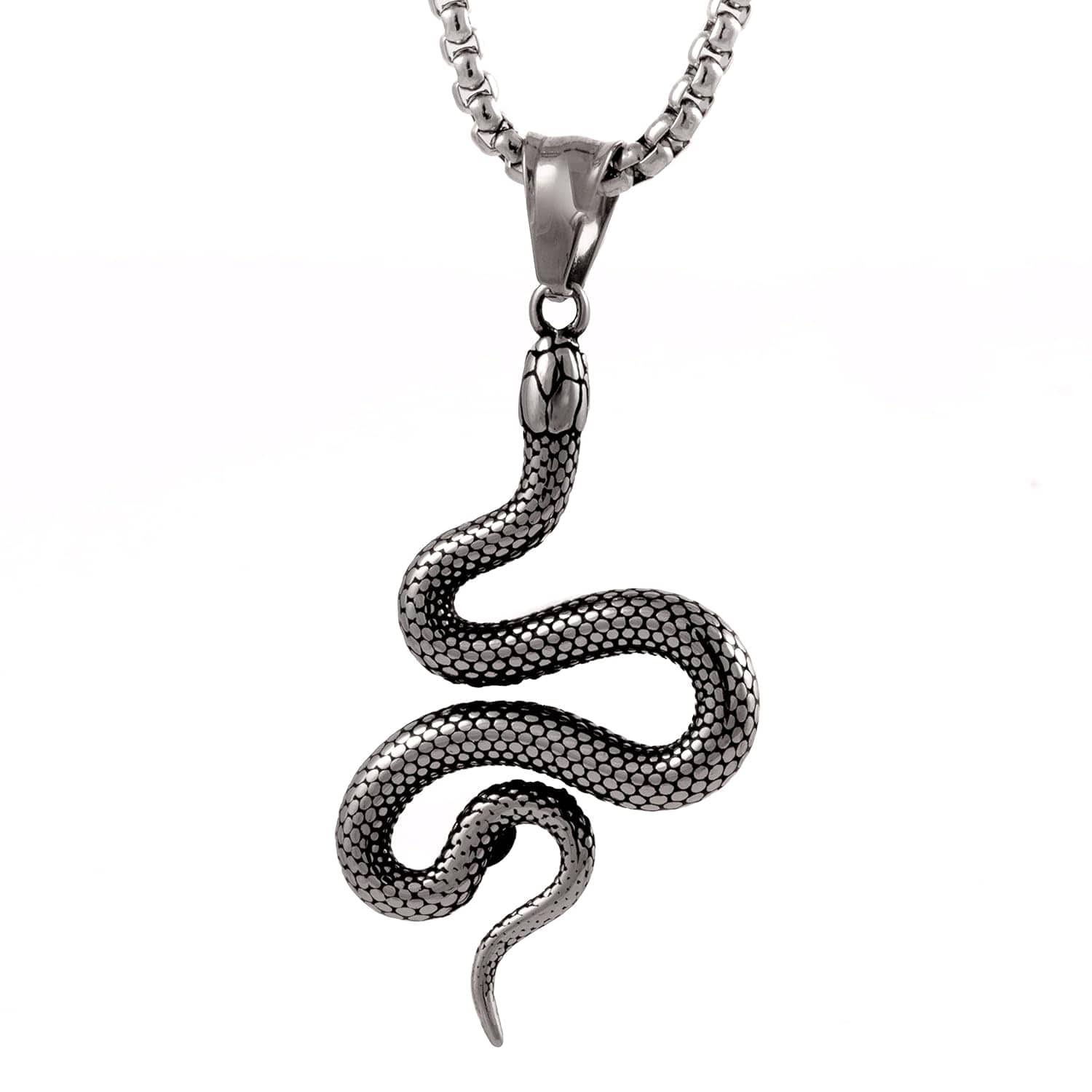 CRAWLING SNAKE - Pure Titanium Steel Pendant with 24inch Round Box Chain for Men & Boys - THE MEN THING
