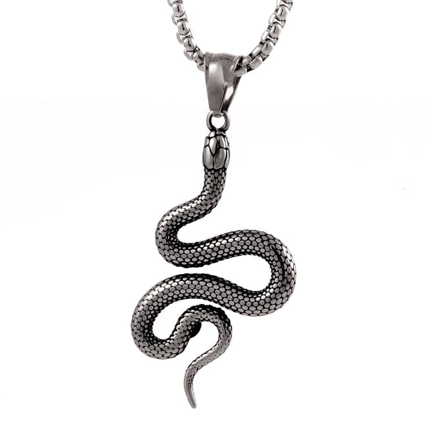 CRAWLING SNAKE - Pure Titanium Steel Pendant with 24inch Round Box Chain for Men & Boys