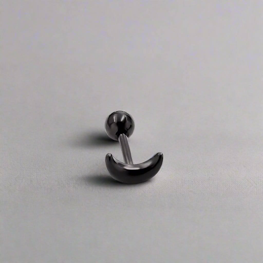 CRESCENT MOON - Pure Titanium Steel Piercing Screw Ball Ear Earrings for Men & Boys (2 Pcs) - THE MEN THING