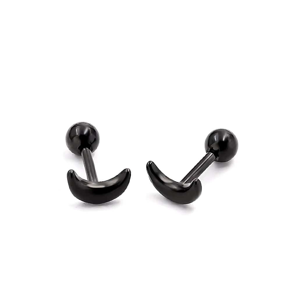 CRESCENT MOON - Pure Titanium Steel Piercing Screw Ball Ear Earrings for Men & Boys (2 Pcs) - THE MEN THING
