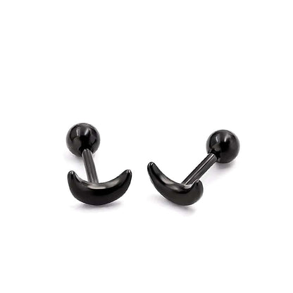 CRESCENT MOON - Pure Titanium Steel Piercing Screw Ball Ear Earrings for Men & Boys (2 Pcs) - THE MEN THING
