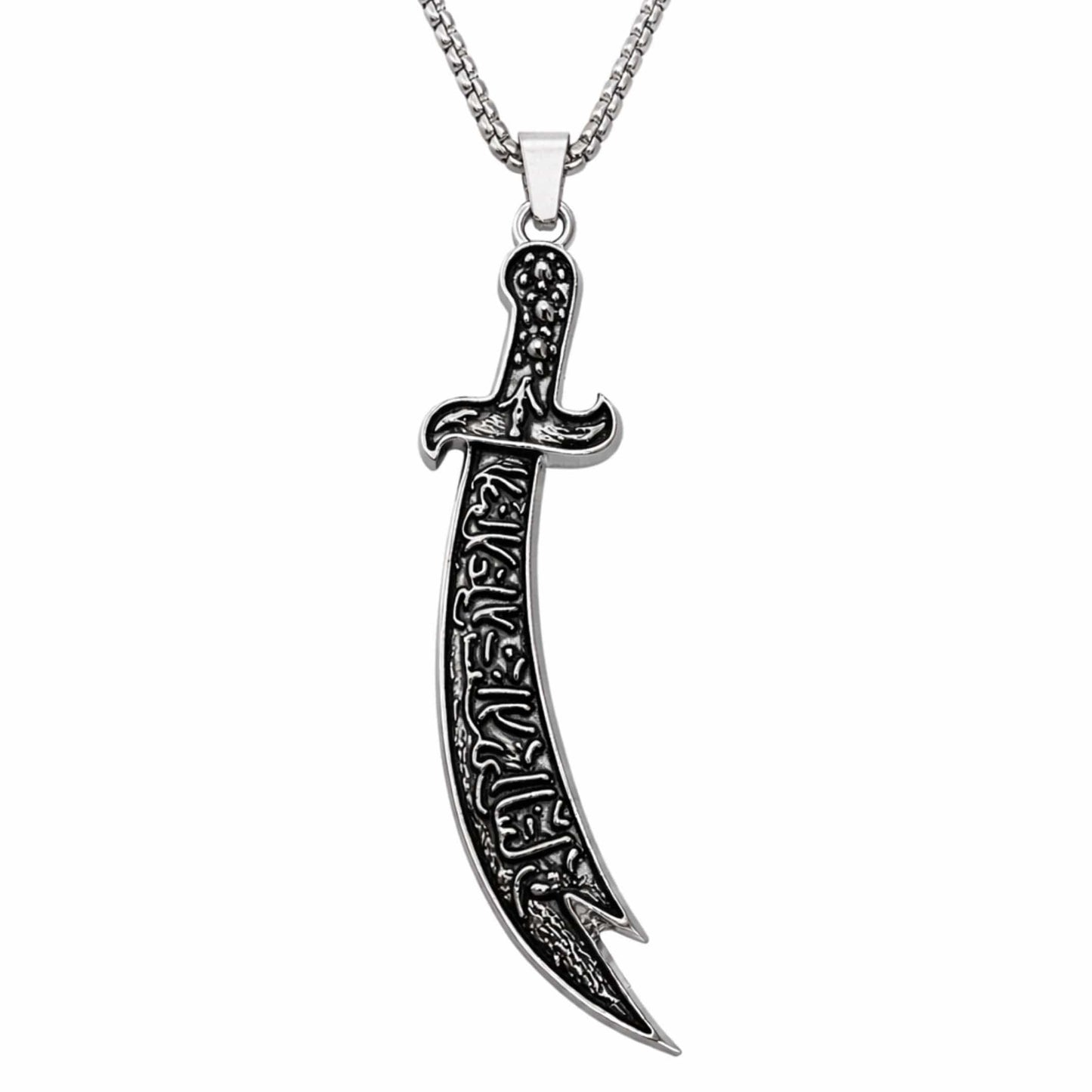 CRESCENT SWORD - 17mm Pure Titanium Steel  Pendant with 24inch Round Box 4mm Chain for Men & Boys - THE MEN THING