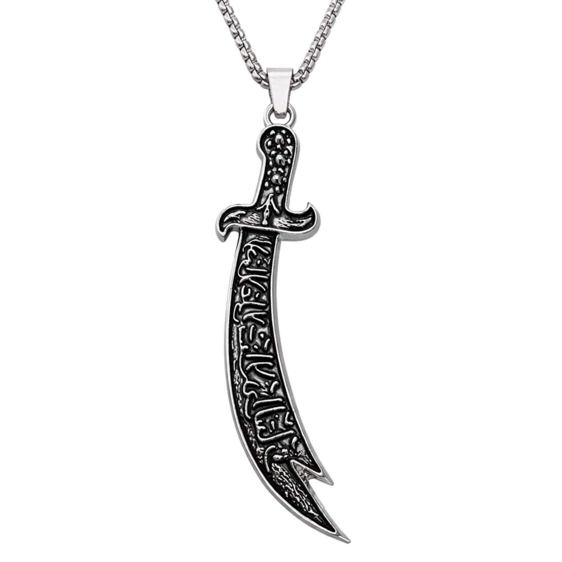 CRESCENT SWORD - 17mm Pure Titanium Steel  Pendant with 24inch Round Box 4mm Chain for Men & Boys - THE MEN THING