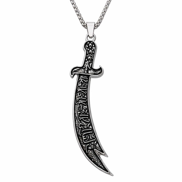 CRESCENT SWORD - 17mm Pure Titanium Steel  Pendant with 24inch Round Box 4mm Chain for Men & Boys
