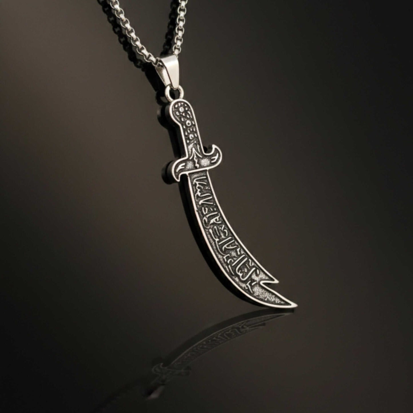 CRESCENT SWORD - 17mm Pure Titanium Steel  Pendant with 24inch Round Box 4mm Chain for Men & Boys - THE MEN THING
