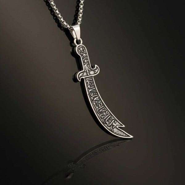 CRESCENT SWORD - 17mm Pure Titanium Steel  Pendant with 24inch Round Box 4mm Chain for Men & Boys