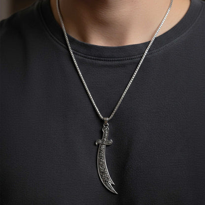 CRESCENT SWORD - 17mm Pure Titanium Steel  Pendant with 24inch Round Box 4mm Chain for Men & Boys - THE MEN THING