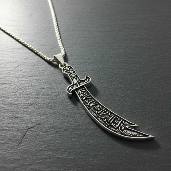 CRESCENT SWORD - 17mm Pure Titanium Steel  Pendant with 24inch Round Box 4mm Chain for Men & Boys