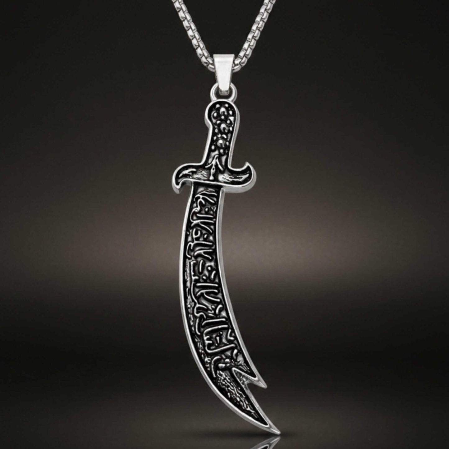 CRESCENT SWORD - 17mm Pure Titanium Steel  Pendant with 24inch Round Box 4mm Chain for Men & Boys - THE MEN THING