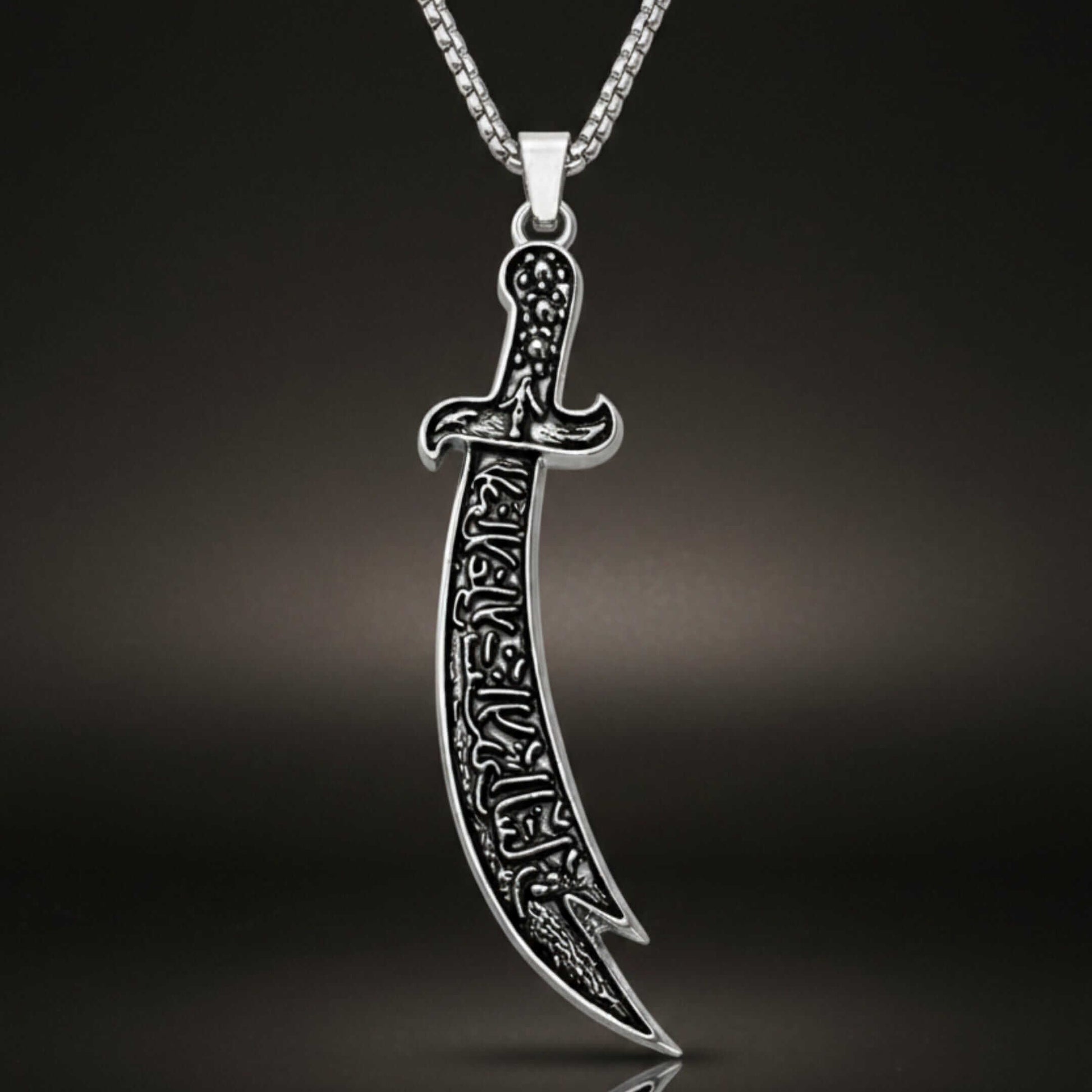 CRESCENT SWORD - 17mm Pure Titanium Steel  Pendant with 24inch Round Box 4mm Chain for Men & Boys - THE MEN THING