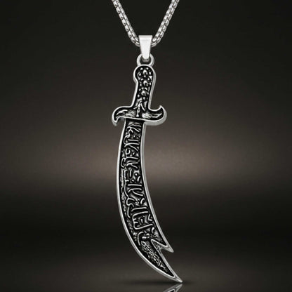 CRESCENT SWORD - 17mm Pure Titanium Steel  Pendant with 24inch Round Box 4mm Chain for Men & Boys - THE MEN THING