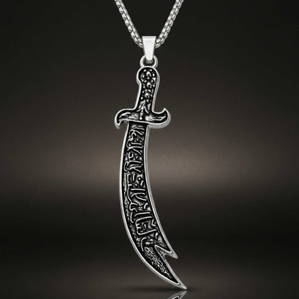 CRESCENT SWORD - 17mm Pure Titanium Steel  Pendant with 24inch Round Box 4mm Chain for Men & Boys