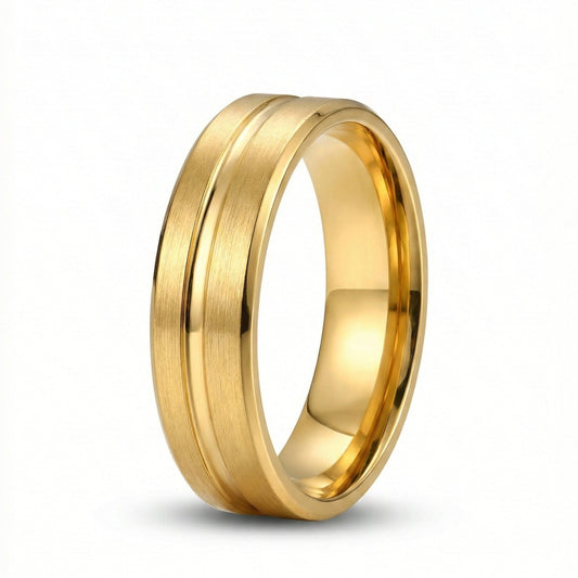 CREST DUAL LINE - Pure Stainless Steel Men’s Gold-Plated Ring (Size : 17-22-27) - THE MEN THING
