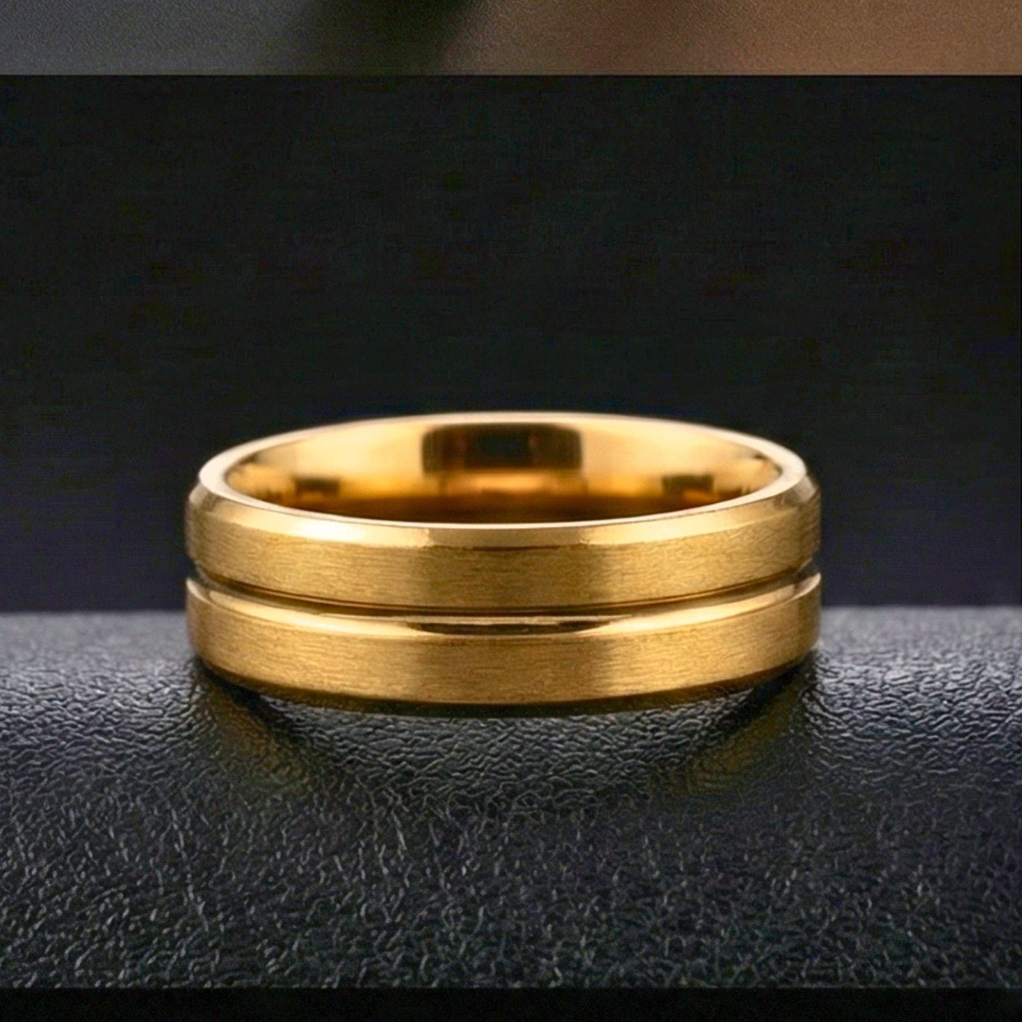 CREST DUAL LINE - Pure Stainless Steel Men’s Gold-Plated Ring (Size : 17-22-27) - THE MEN THING