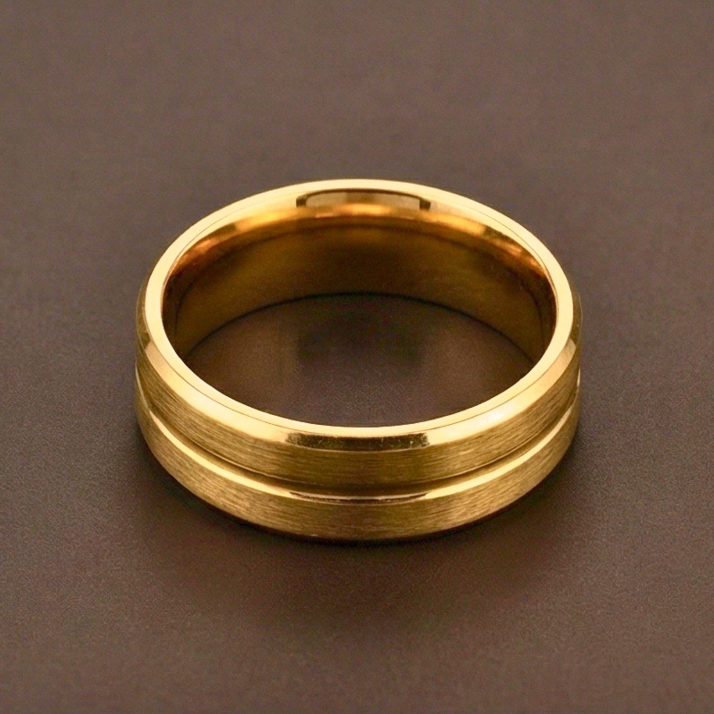 CREST DUAL LINE - Pure Stainless Steel Men’s Gold-Plated Ring (Size : 17-22-27) - THE MEN THING