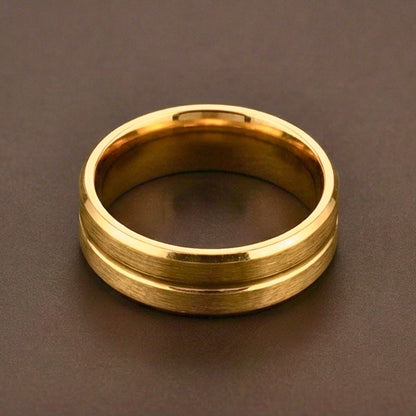 CREST DUAL LINE - Pure Stainless Steel Men’s Gold-Plated Ring (Size : 17-22-27) - THE MEN THING