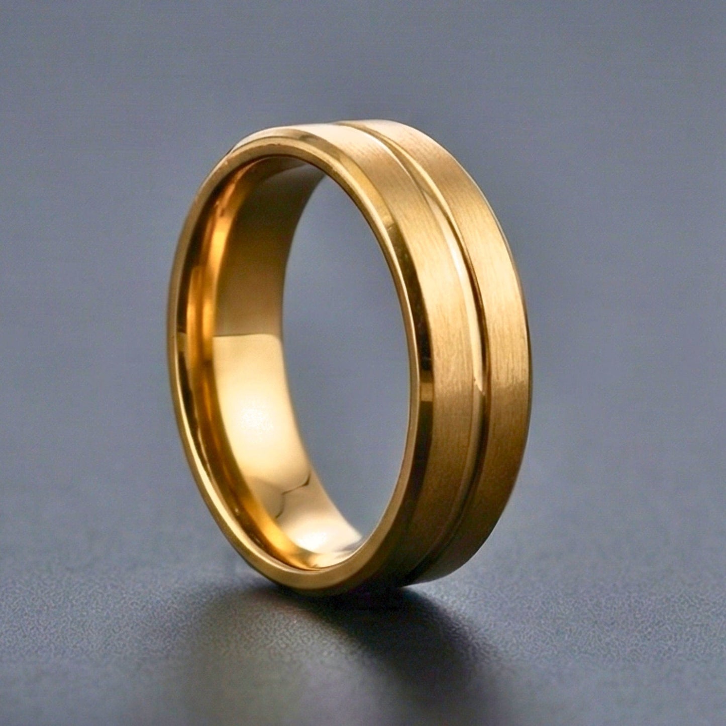 CREST DUAL LINE - Pure Stainless Steel Men’s Gold-Plated Ring (Size : 17-22-27) - THE MEN THING