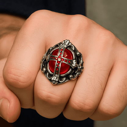 CRIMSON CREST RING - Pure Stainless Steel Men’s Steel-Plated Ring – Statement Luxury Jewelry (Size : 18-21-24) - THE MEN THING