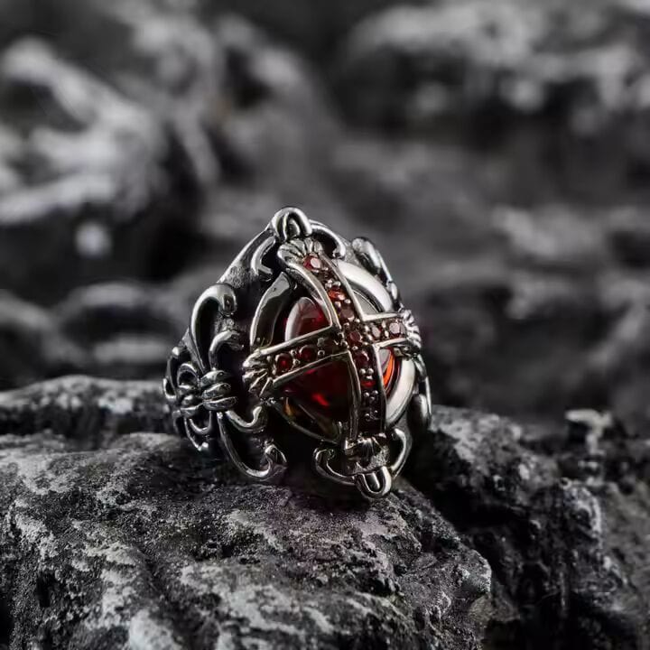CRIMSON CREST RING - Pure Stainless Steel Men’s Steel-Plated Ring – Statement Luxury Jewelry (Size : 18-21-24) - THE MEN THING