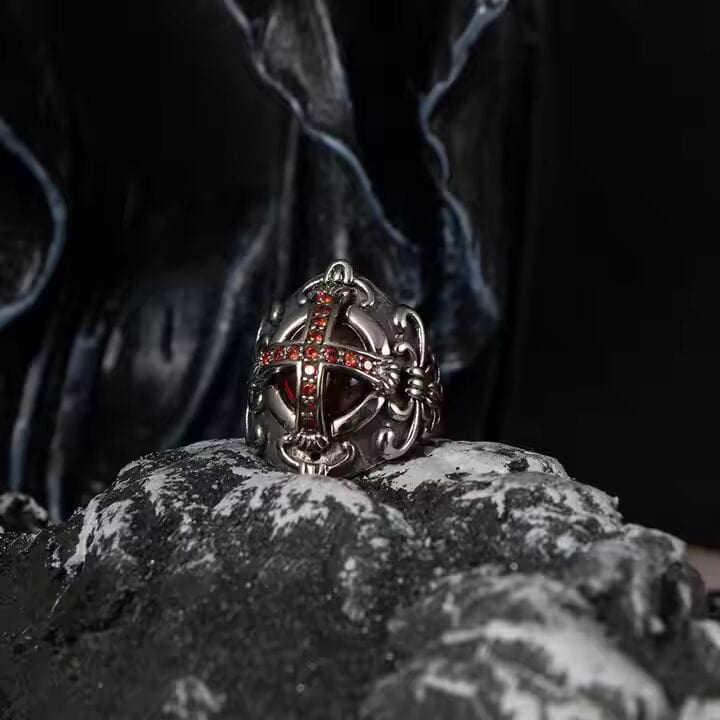 CRIMSON CREST RING - Pure Stainless Steel Men’s Steel-Plated Ring – Statement Luxury Jewelry (Size : 18-21-24) - THE MEN THING