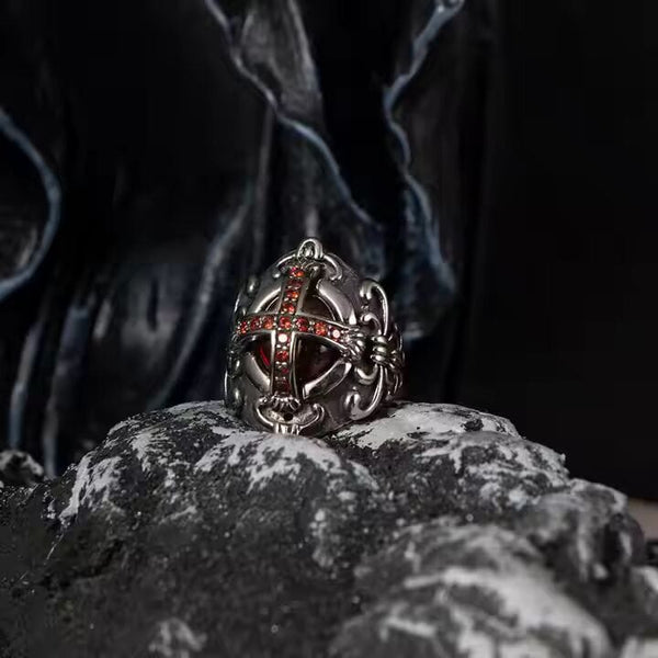CRIMSON CREST RING - Pure Stainless Steel Men’s Steel-Plated Ring – Statement Luxury Jewelry (Size : 18-21-24)
