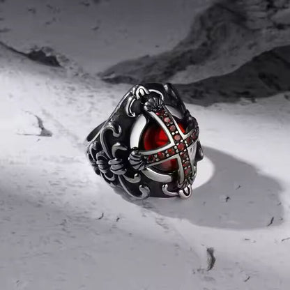 CRIMSON CREST RING - Pure Stainless Steel Men’s Steel-Plated Ring – Statement Luxury Jewelry (Size : 18-21-24) - THE MEN THING