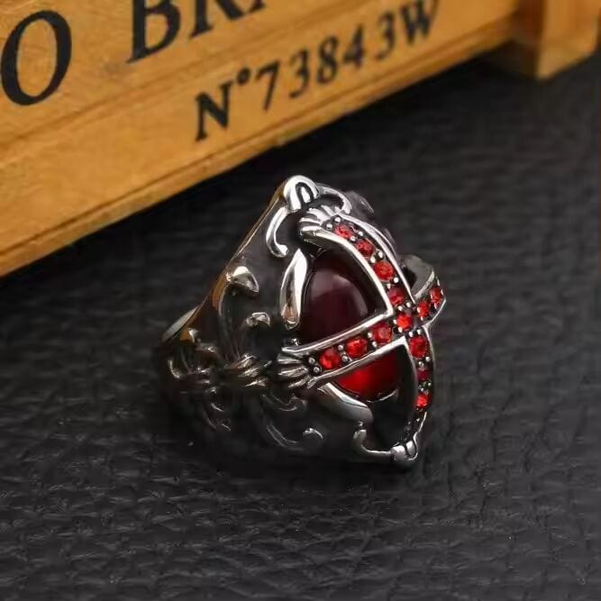 CRIMSON CREST RING - Pure Stainless Steel Men’s Steel-Plated Ring – Statement Luxury Jewelry (Size : 18-21-24) - THE MEN THING