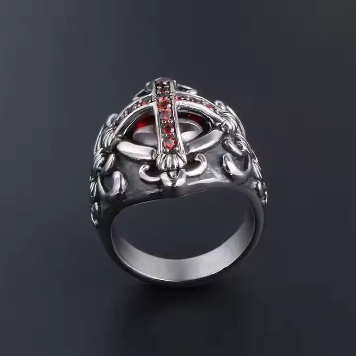CRIMSON CREST RING - Pure Stainless Steel Men’s Steel-Plated Ring – Statement Luxury Jewelry (Size : 18-21-24) - THE MEN THING