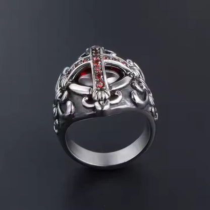 CRIMSON CREST RING - Pure Stainless Steel Men’s Steel-Plated Ring – Statement Luxury Jewelry (Size : 18-21-24) - THE MEN THING