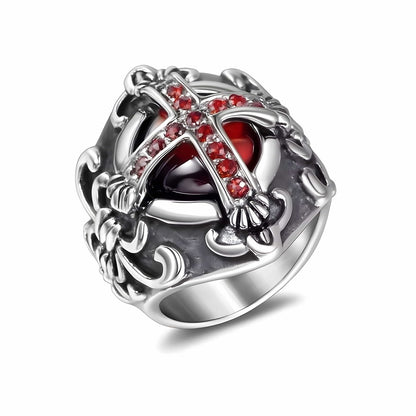 CRIMSON CREST RING - Pure Stainless Steel Men’s Steel-Plated Ring – Statement Luxury Jewelry (Size : 18-21-24) - THE MEN THING