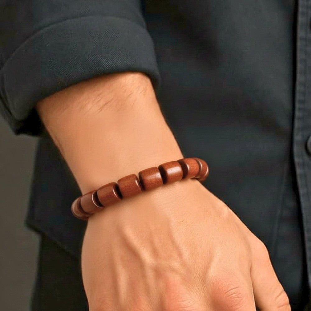CRIMSON TIMBER - 16mm Wooden Beads Bracelet with Natural Stone - Adjustable Bracelet - THE MEN THING