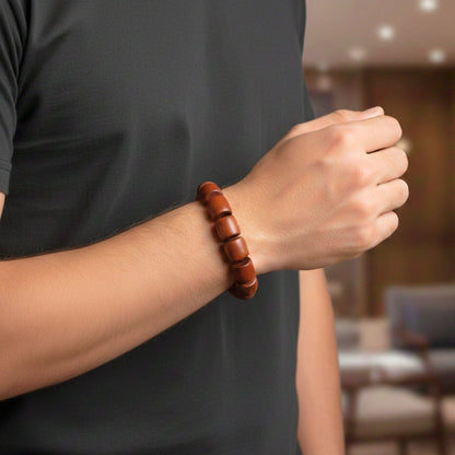 CRIMSON TIMBER - 16mm Wooden Beads Bracelet with Natural Stone - Adjustable Bracelet - THE MEN THING