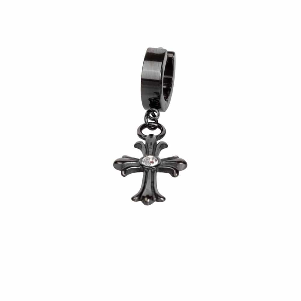 CROSS CIRCLE BLACK - Titanium Steel Hoop Earrings for Men & Boys (2 Pcs) - THE MEN THING