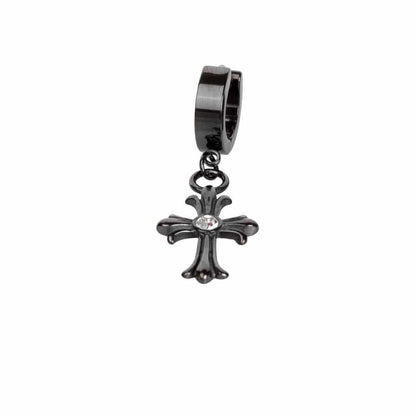 CROSS CIRCLE BLACK - Titanium Steel Hoop Earrings for Men & Boys (2 Pcs) - THE MEN THING