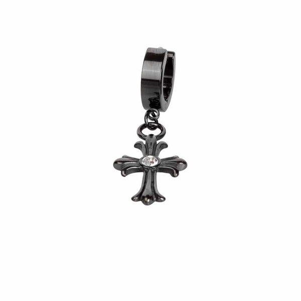 CROSS CIRCLE BLACK - Titanium Steel Hoop Earrings for Men & Boys (2 Pcs)