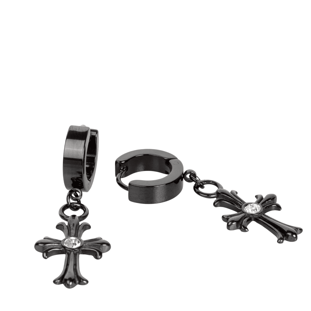 CROSS CIRCLE BLACK - Titanium Steel Hoop Earrings for Men & Boys (2 Pcs) - THE MEN THING