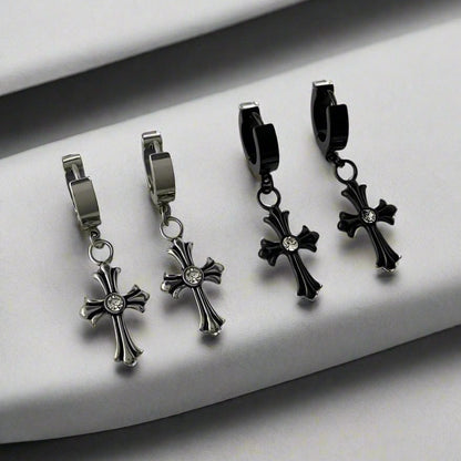 CROSS CIRCLE BLACK - Titanium Steel Hoop Earrings for Men & Boys (2 Pcs) - THE MEN THING