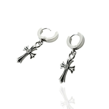CROSS CIRCLE SILVER - Titanium Steel Hoop Earrings for Men & Boys (2 Pcs) - THE MEN THING