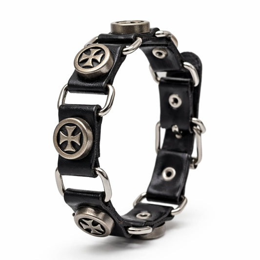 CROSS EMBLEM - 23 mm Genuine Leather Adjustable Bracelet for Men & Boys (8 to 9 inch) - THE MEN THING