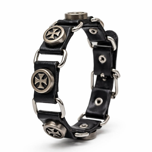 CROSS EMBLEM - 23 mm Genuine Leather Adjustable Bracelet for Men & Boys (8 to 9 inch)