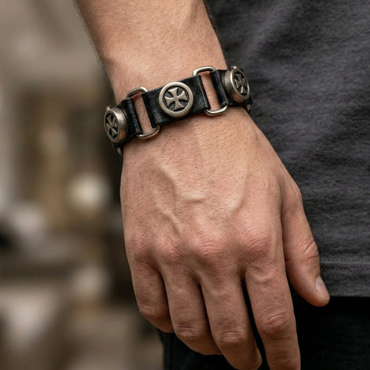 CROSS EMBLEM - 23 mm Genuine Leather Adjustable Bracelet for Men & Boys (8 to 9 inch) - THE MEN THING